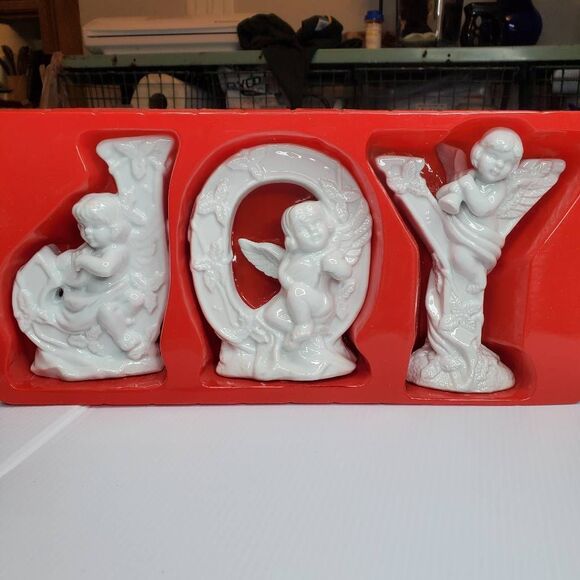 Vintage Porcelain “JOY” Candle Holder Set – White Bear Design – Christmas Holida - Picture 3 of 5
